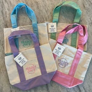 Set of 4 TRADER JOES Mini Pastel Canvas Tote Bag - free shipping!